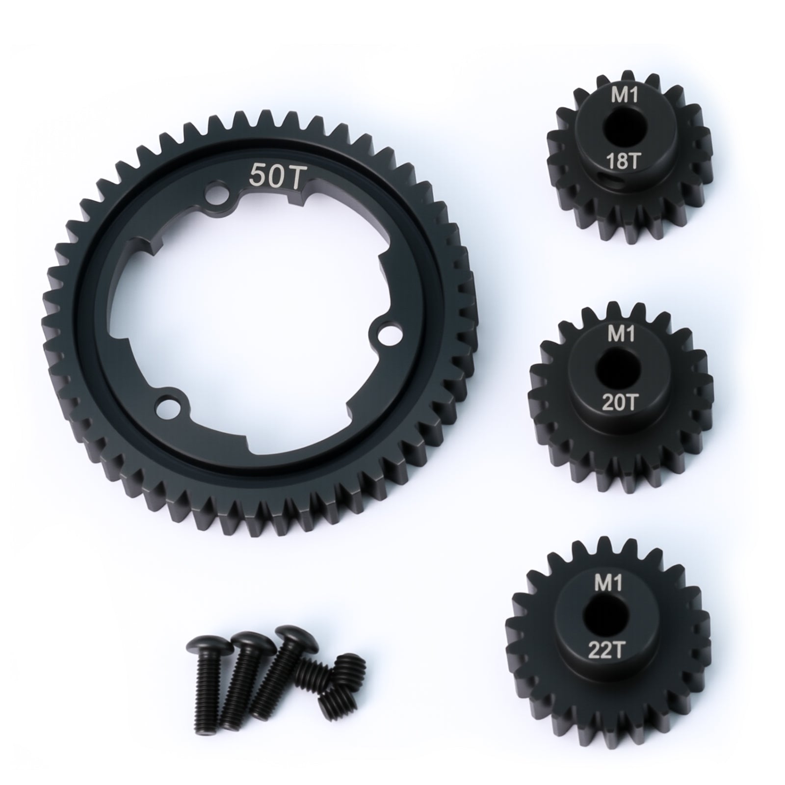 Hardened Steel Spur Gear for 1/5 X-Maxx 1/7 XO-1 1/10 Maxx 1/10 E-REVO 2.0VXL,50T+18T+20T+22T(Black),Replace#6447