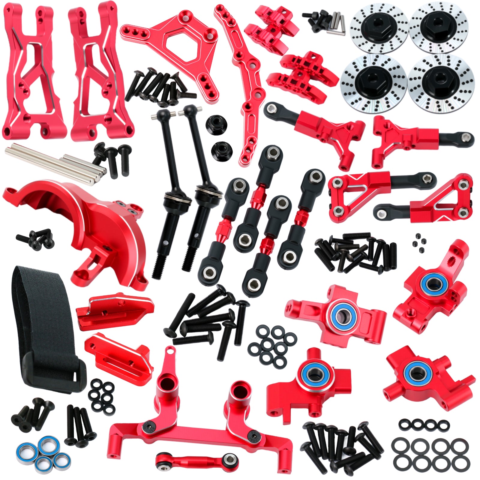 Upgrades Parts for 1/10 4-TEC Drift Ford Mustang,Include Steering Blocks,Stub Axle,Suspension Arms,Steering Bellcrank Assembly,28 mm Camber Links,Shock Towers,Rear Gear Cover,Brake disc