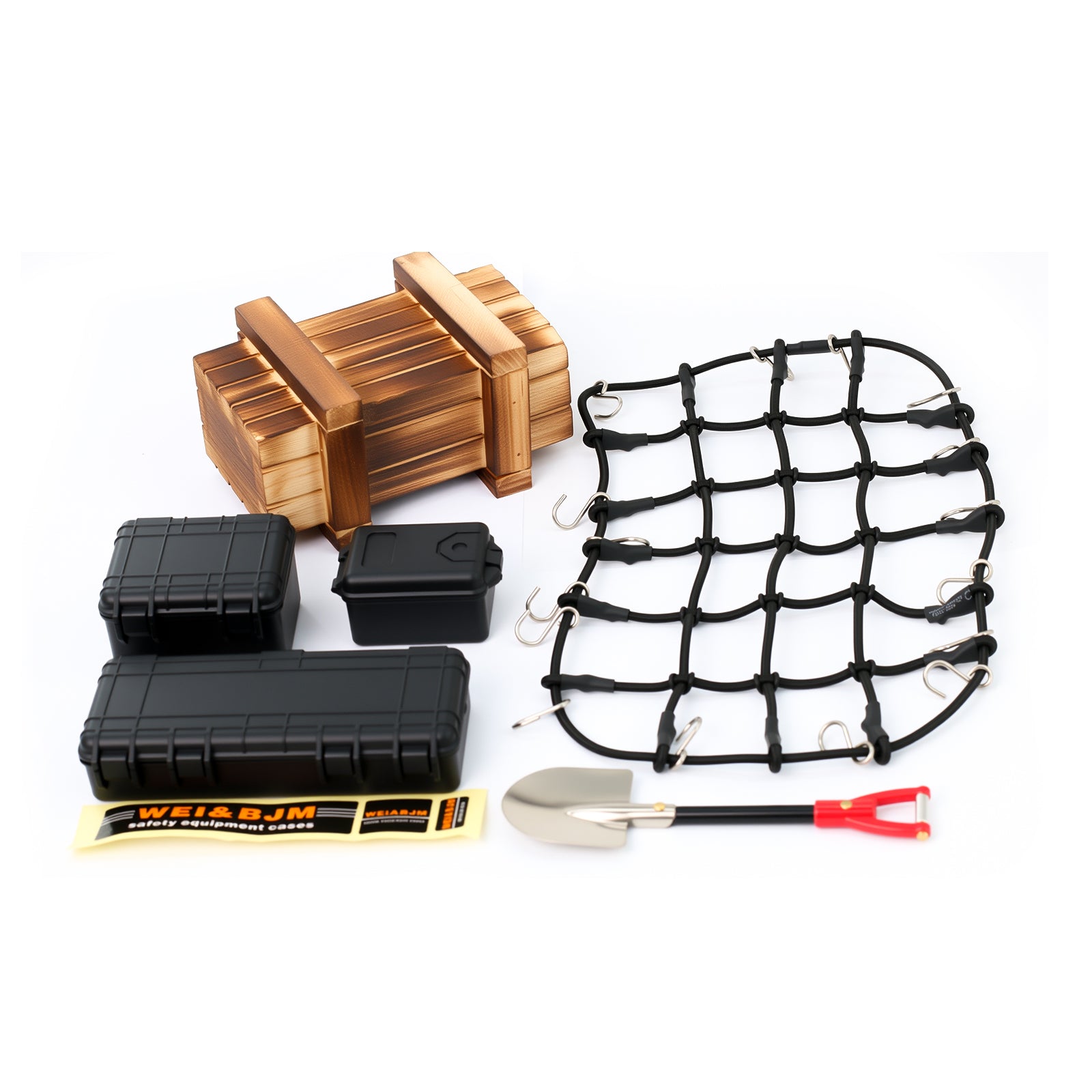1/10 RC Crawler Roof Decoration Simulation Parts(Luggage Net,Wood Box,Tool Box,Shovel)